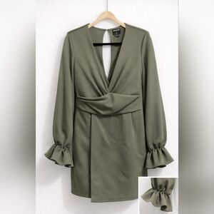 ASOS Olive Green Long Sleeve Wrap-Style Mini Dress